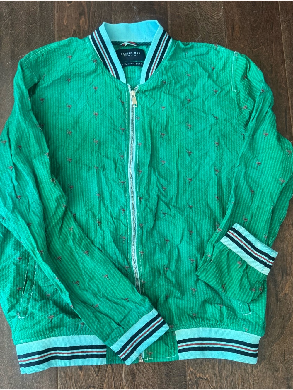Cactus Kids Teal Green Striped Cuff Bomber Jacket
